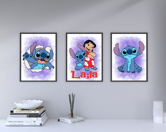 Set Of 3 A4|A3 Lilo & Stitch Print