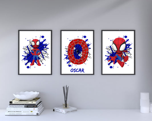 Set Of 3 A4|A3 Spidey Personalised Name Prints