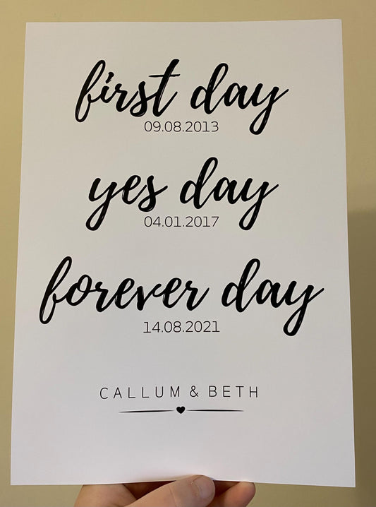 A4|A3 First Day, Yes Day, Forever Day Print