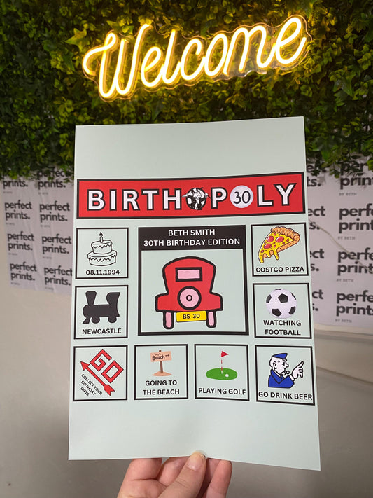 A4|A3 Monopoly Birthday Print