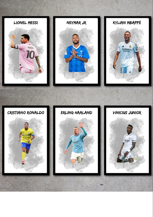 Set Of 6 A4|A3 Footballer Prints